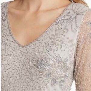 Pisarro Nights Womens Beaded Rhinestone Cocktail Formal Midi Silver NEW 8